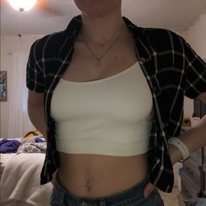 Cropped Black and White Flannel Top